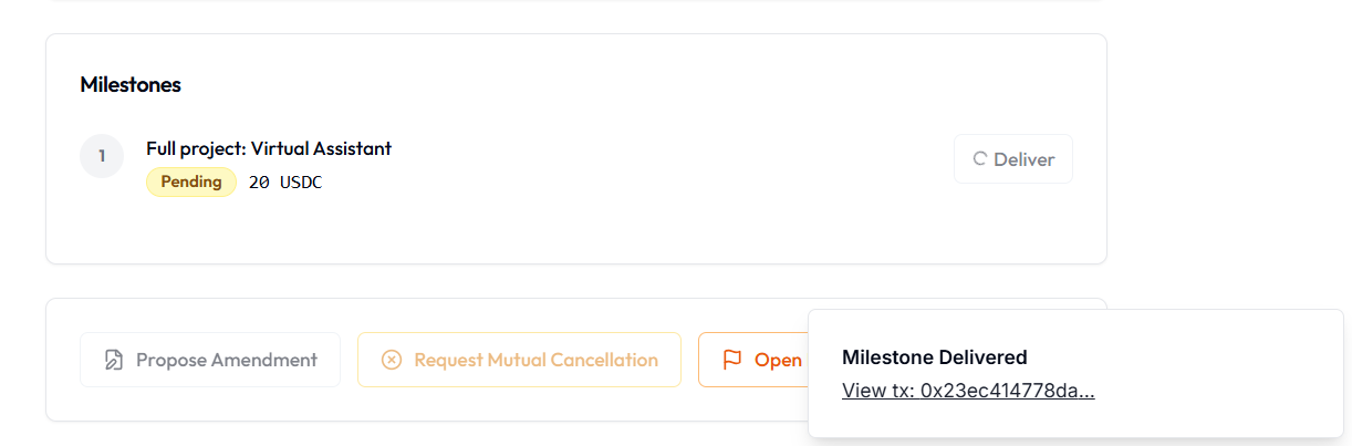 Milestone Delivered confirmation
